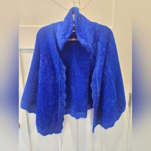 Royal Blue Fuzzy Open Front Shawl Cardigan Wrap Sweater – Super Soft Cozy Knit M